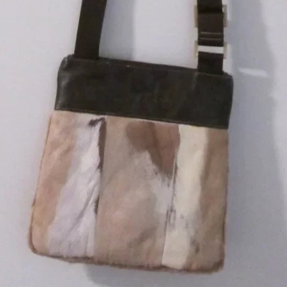 Diane Gail South African Springbok Fur leather Crossbody Purse Bag Tan & Brown